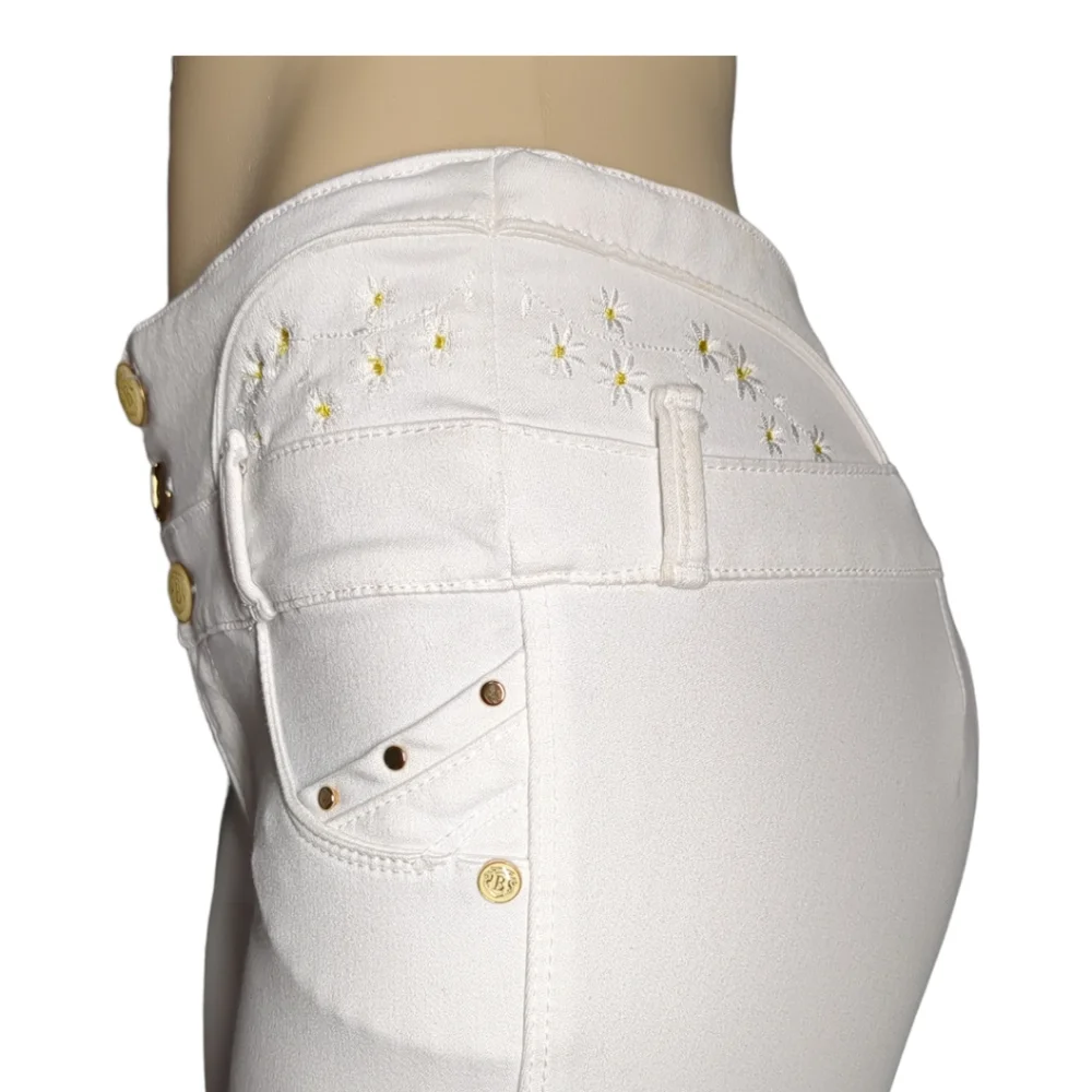 *NEW* Colombian Authentic Skinny Butt Lifter white Embroidery Jeans Size 12 - Picture 7 of 16